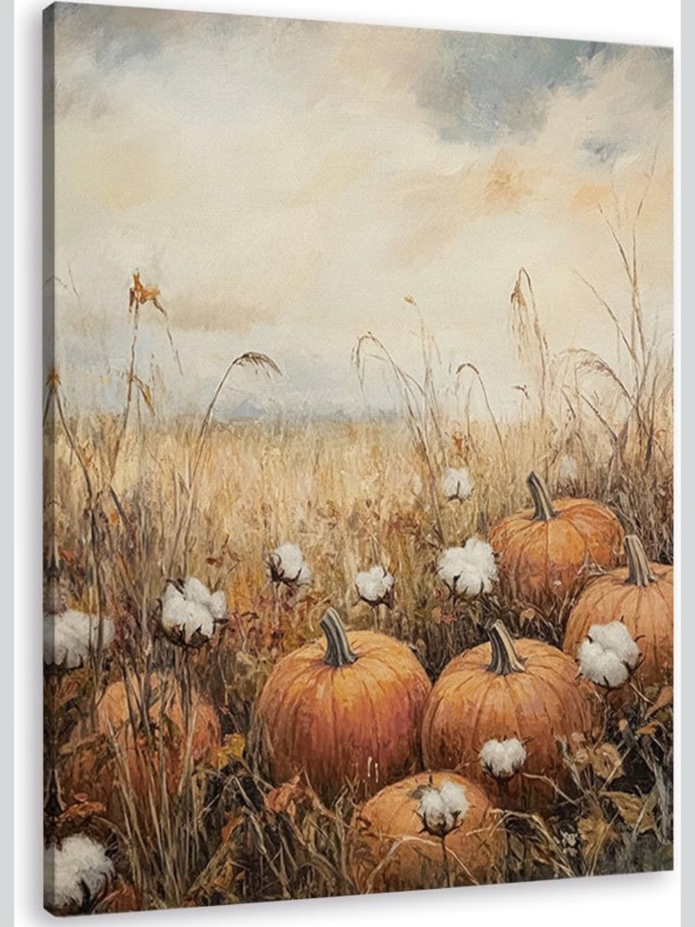 Amazon Rustic Pumpkin Field Canvas Art - Orange, Cream, Brown